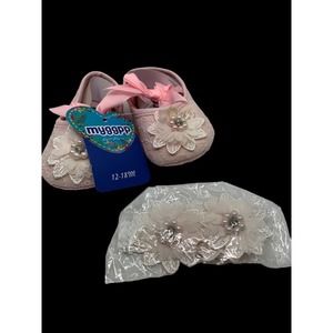 Myggpp Baby Mary Jane Bowknot Pink Eyelet Floral Princess Soft Shoes 12-18 Mth‎